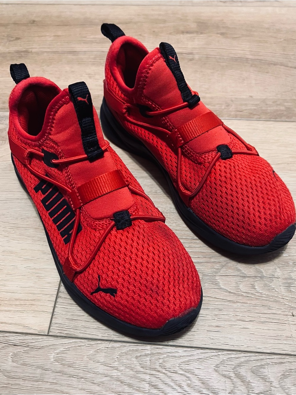 Puma Kids Red and Black Mesh Slip on Athletic Sneakers